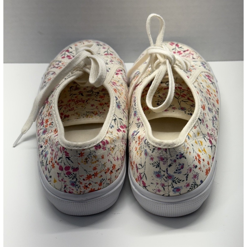 Old Navy Neutral Floral Canvas Vulc Sneakers Women 10 Cream Pink Flowers Lace Up - Picture 4 of 8